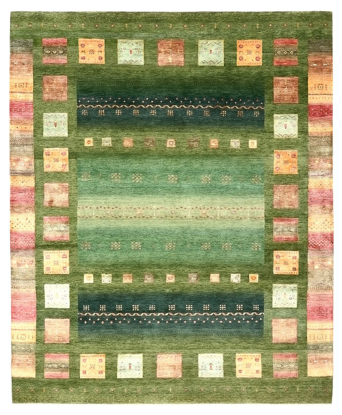 Tapis Gabbeh - Loribaft Indus - 303 x 250 cm - vert