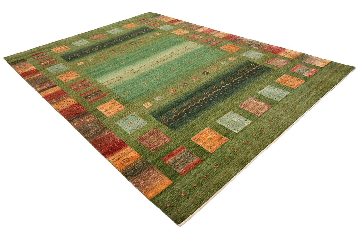 Tapis Gabbeh - Loribaft Indus - 303 x 250 cm - vert