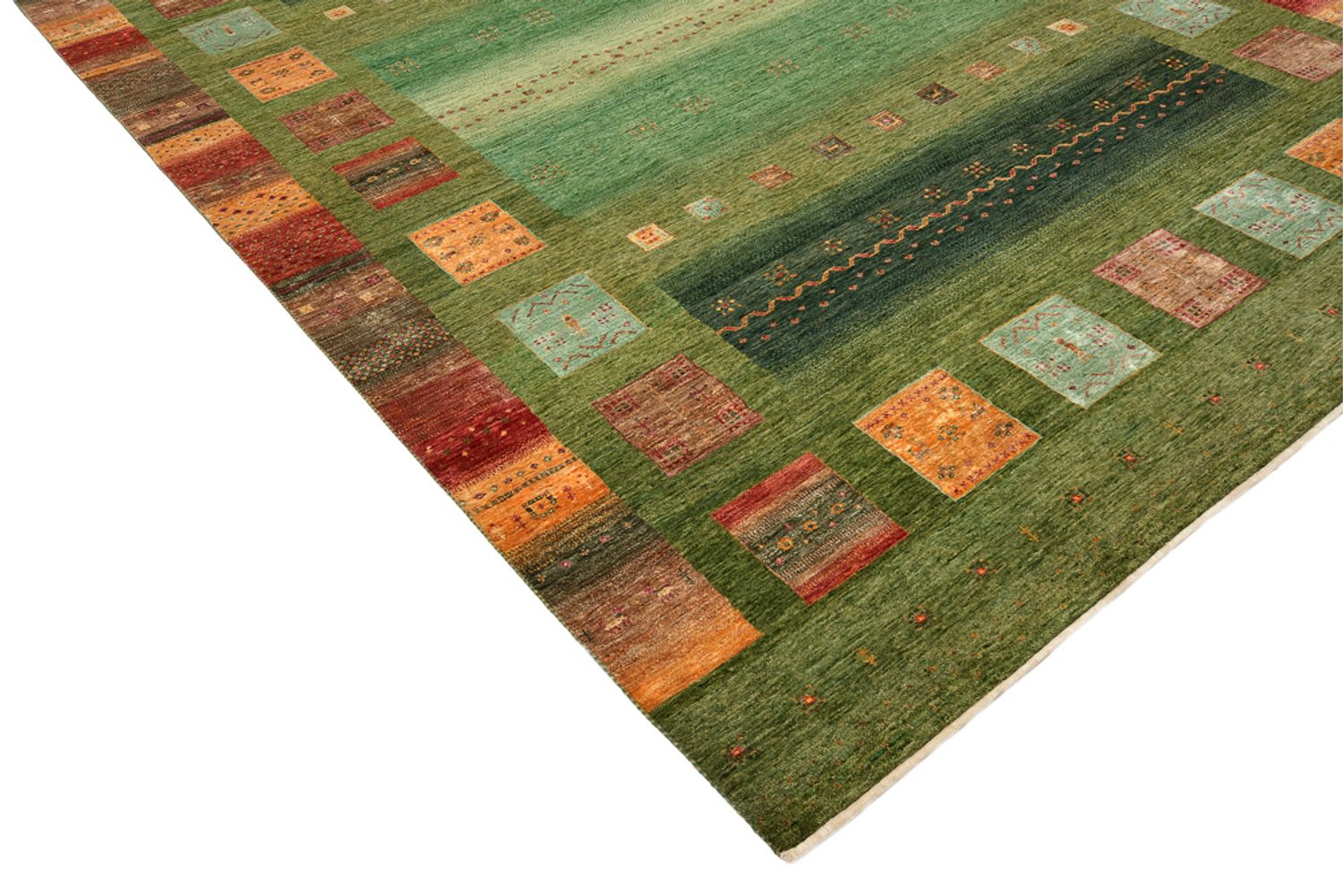 Tapis Gabbeh - Loribaft Indus - 303 x 250 cm - vert
