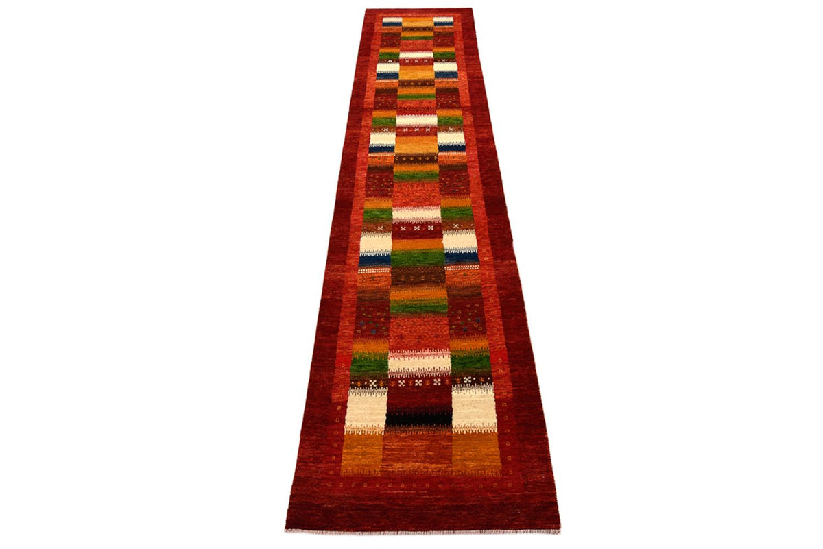 Tapis de couloir Tapis Gabbeh - Loribaft Indus - 386 x 83 cm - rouge