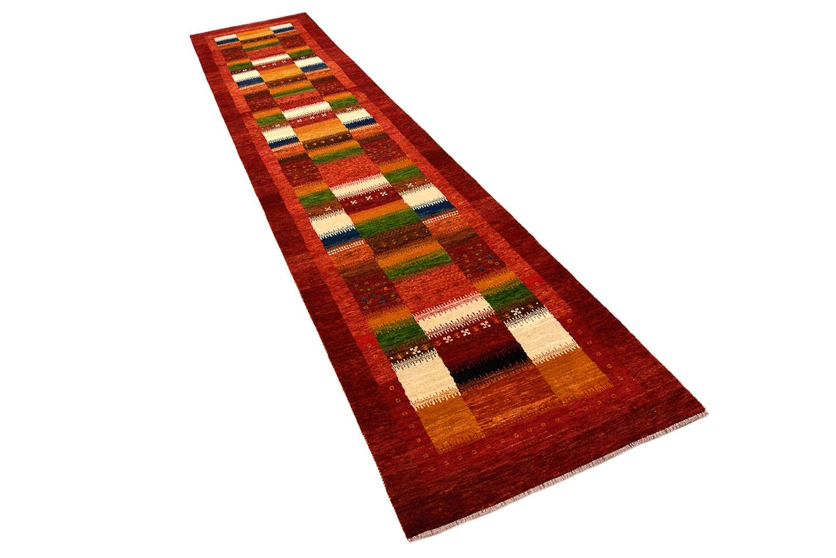 Tapis de couloir Tapis Gabbeh - Loribaft Indus - 386 x 83 cm - rouge