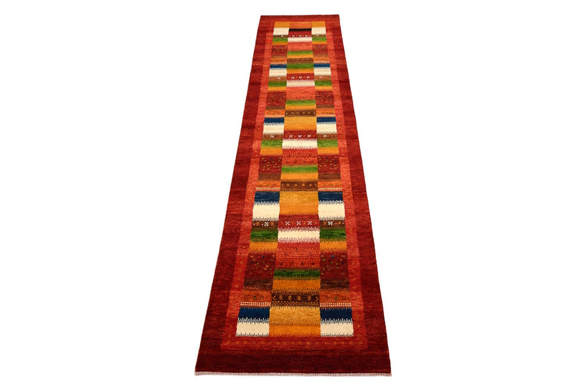 Tapis de couloir Tapis Gabbeh - Loribaft Indus - 386 x 83 cm - rouge