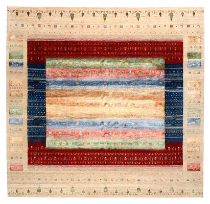 Tapis Gabbeh - Loribaft Indus carré  - 253 x 246 cm - multicolore