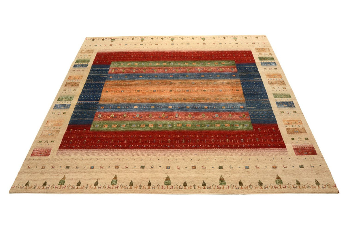 Tapis Gabbeh - Loribaft Indus carré  - 253 x 246 cm - multicolore