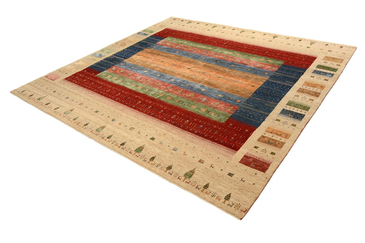 Tapis Gabbeh - Loribaft Indus carré  - 253 x 246 cm - multicolore