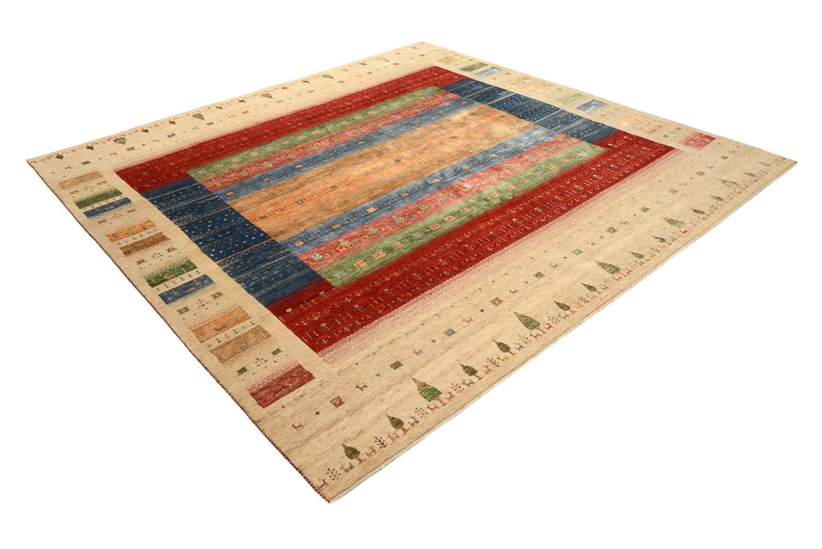 Tapis Gabbeh - Loribaft Indus carré  - 253 x 246 cm - multicolore