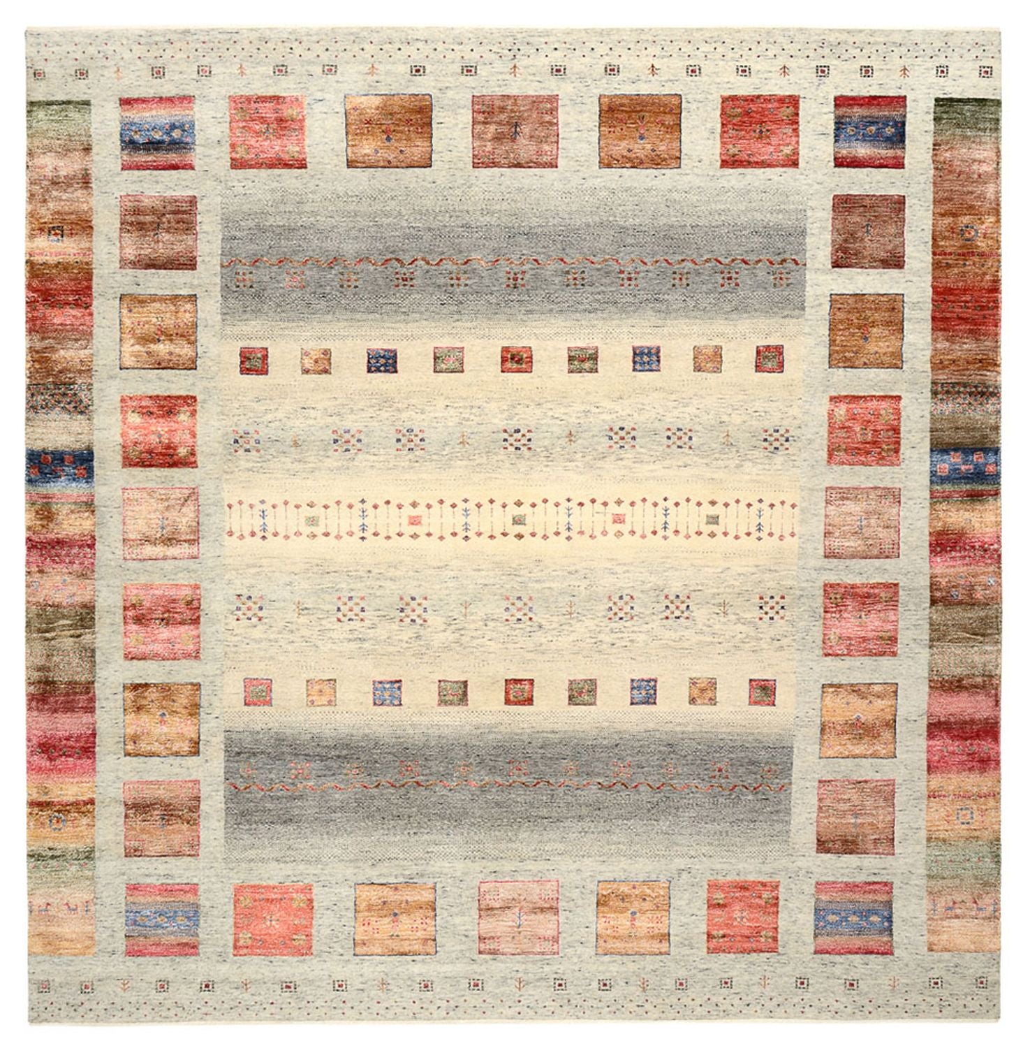 Tapis Gabbeh - Loribaft Indus carré  - 254 x 251 cm - beige clair