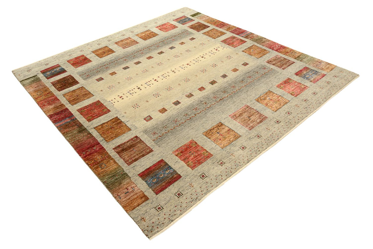 Tapis Gabbeh - Loribaft Indus carré  - 202 x 199 cm - beige clair