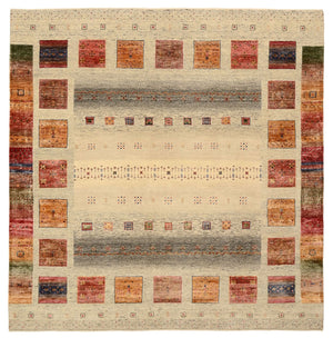 Tapis Gabbeh - Loribaft Indus carré  - 206 x 204 cm - beige foncé