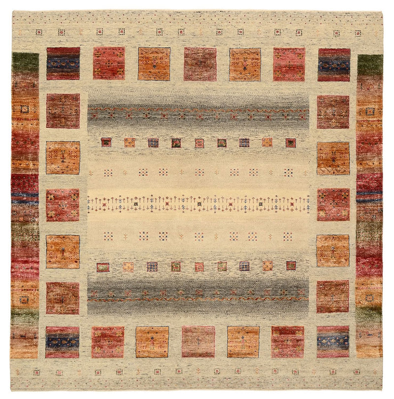 Tapis Gabbeh - Loribaft Indus carré  - 206 x 204 cm - beige foncé