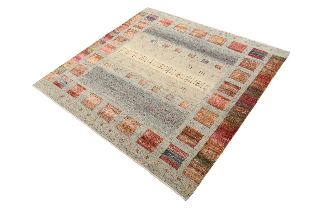 Tapis Gabbeh - Loribaft Indus carré  - 156 x 152 cm - beige foncé