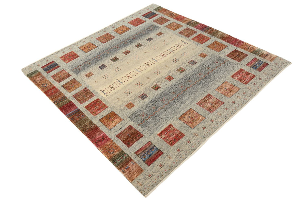 Tapis Gabbeh - Loribaft Indus carré  - 156 x 152 cm - beige foncé