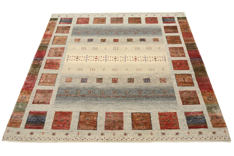 Tapis Gabbeh - Loribaft Indus carré  - 156 x 156 cm - beige foncé