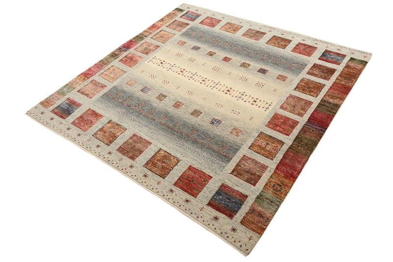 Tapis Gabbeh - Loribaft Indus carré  - 156 x 156 cm - beige foncé