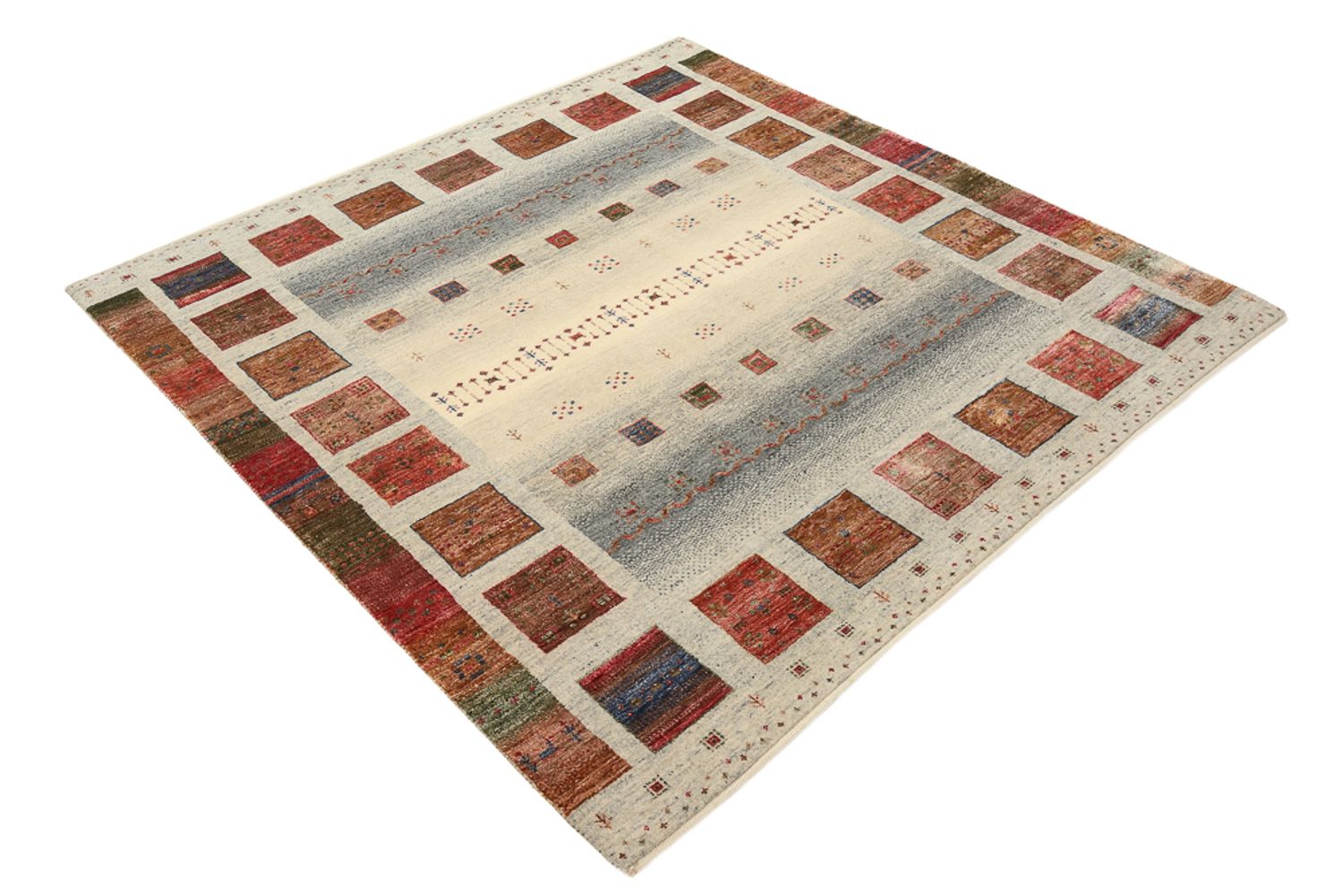 Tapis Gabbeh - Loribaft Indus carré  - 156 x 156 cm - beige foncé