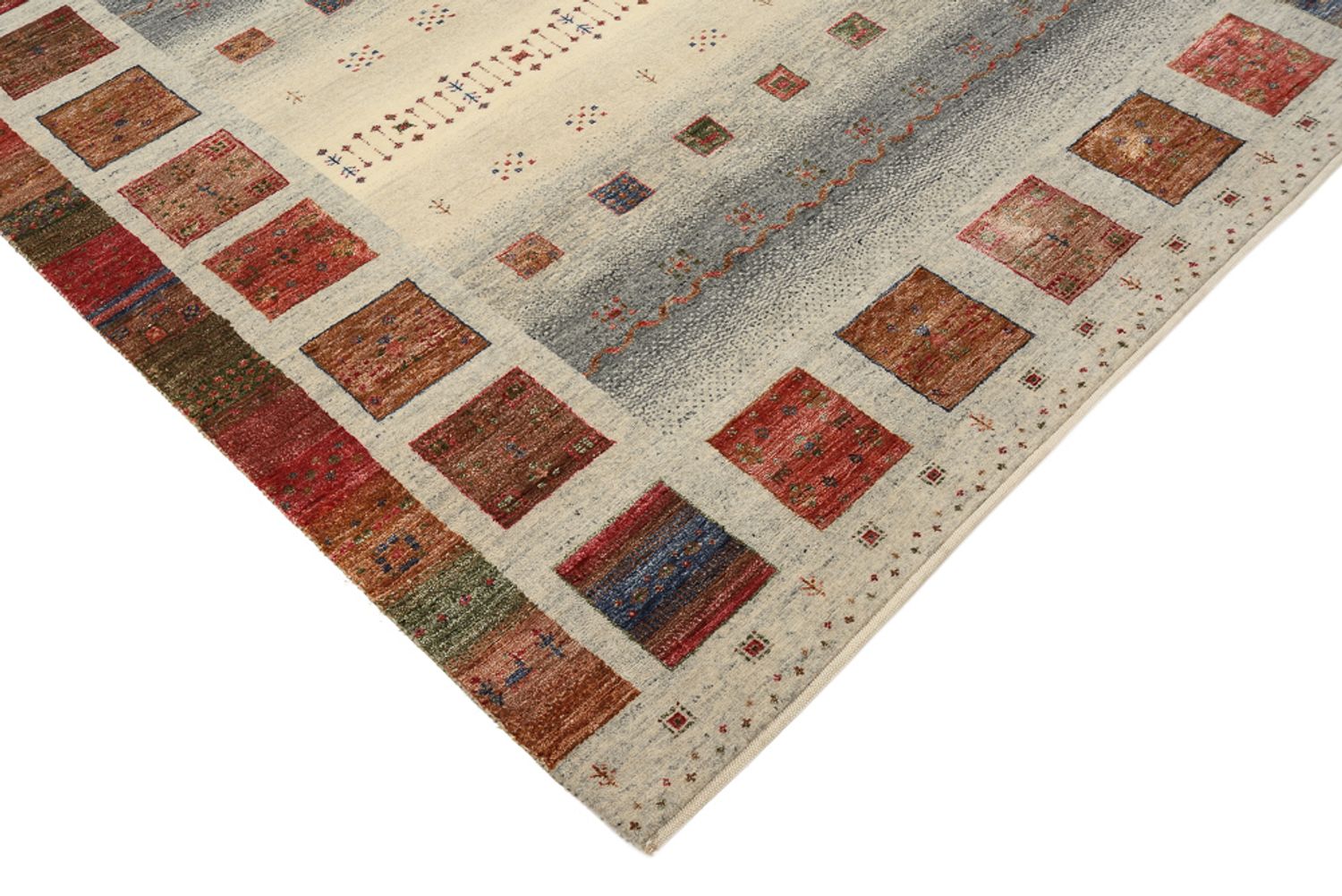 Tapis Gabbeh - Loribaft Indus carré  - 156 x 156 cm - beige foncé