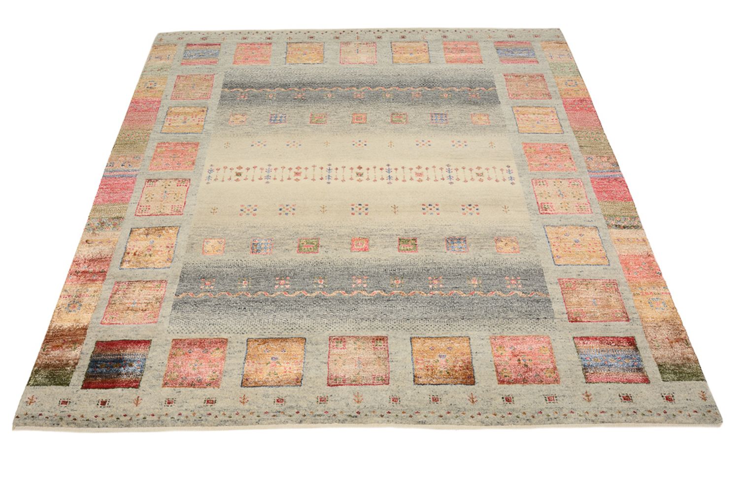 Tapis Gabbeh - Loribaft Indus carré  - 156 x 156 cm - beige foncé
