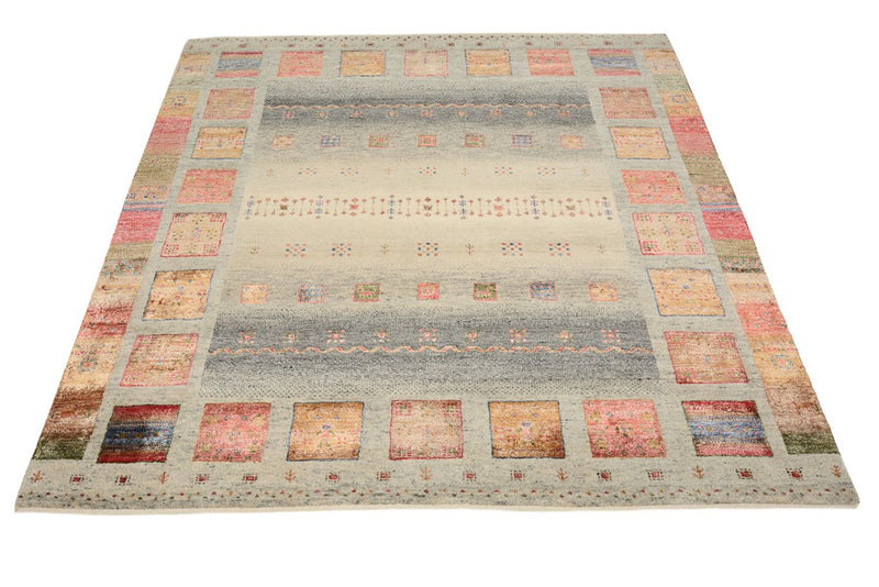 Tapis Gabbeh - Loribaft Indus carré  - 156 x 156 cm - beige foncé