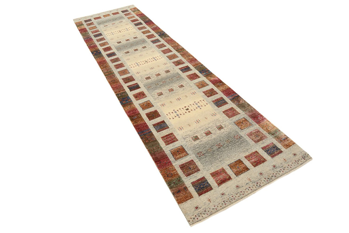 Tapis de couloir Tapis Gabbeh - Loribaft Indus - 306 x 85 cm - beige foncé