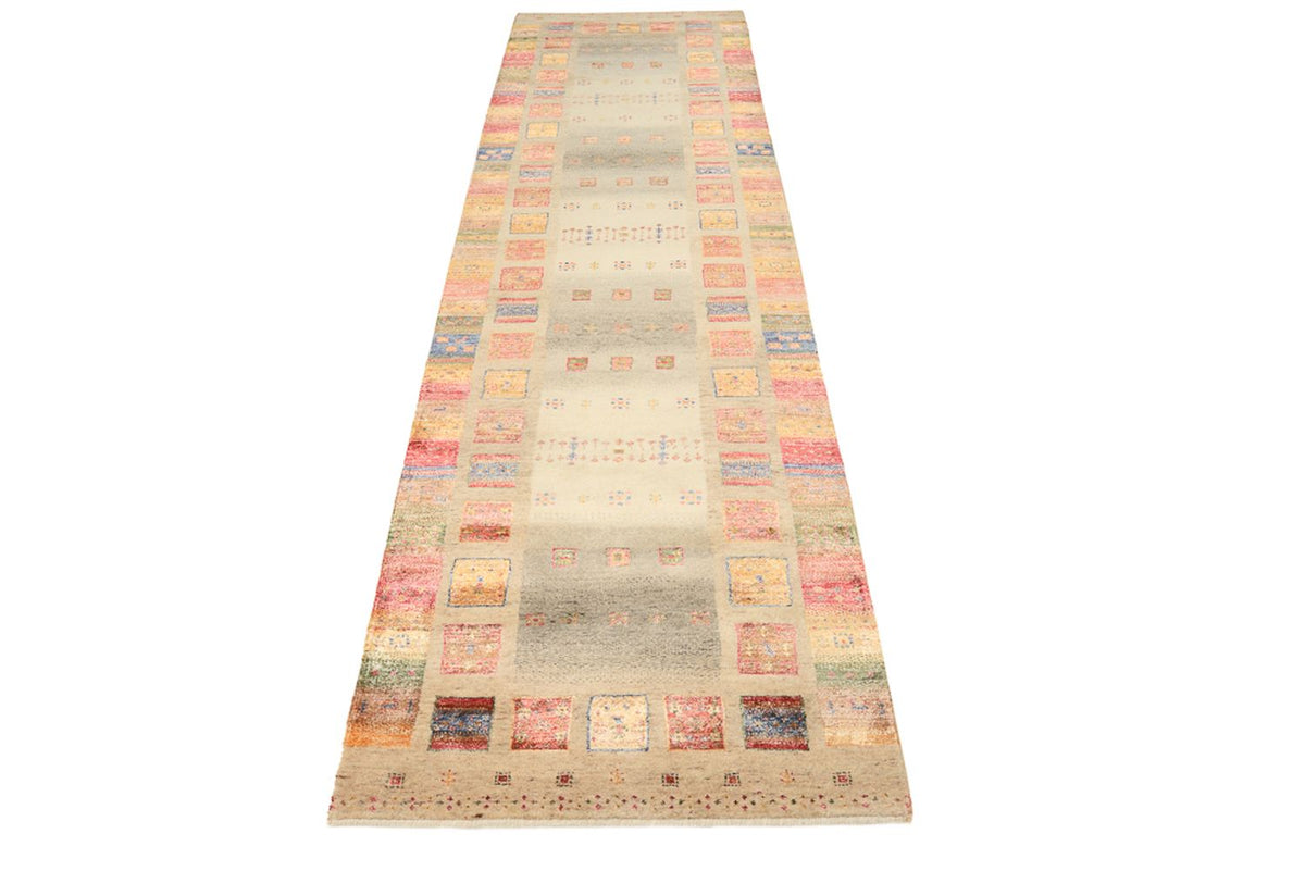 Tapis de couloir Tapis Gabbeh - Loribaft Indus - 305 x 81 cm - beige foncé