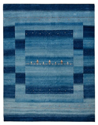Tapis Gabbeh - Loribaft Indus - 329 x 253 cm - bleu de mer