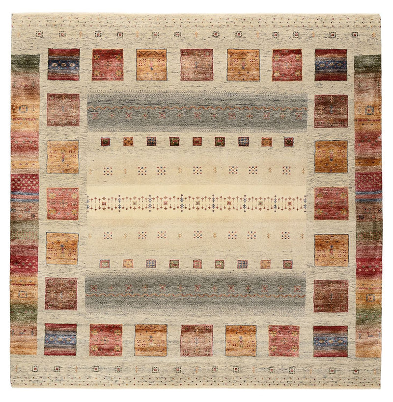 Tapis Gabbeh - Loribaft Indus carré  - 206 x 205 cm - multicolore