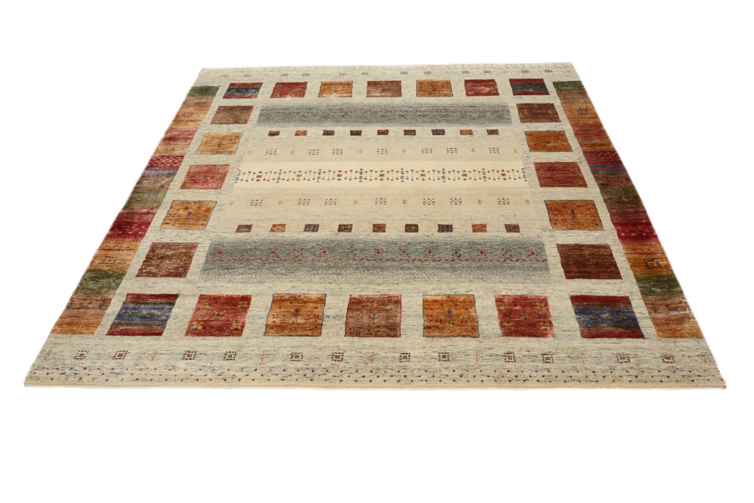 Tapis Gabbeh - Loribaft Indus carré  - 206 x 205 cm - multicolore