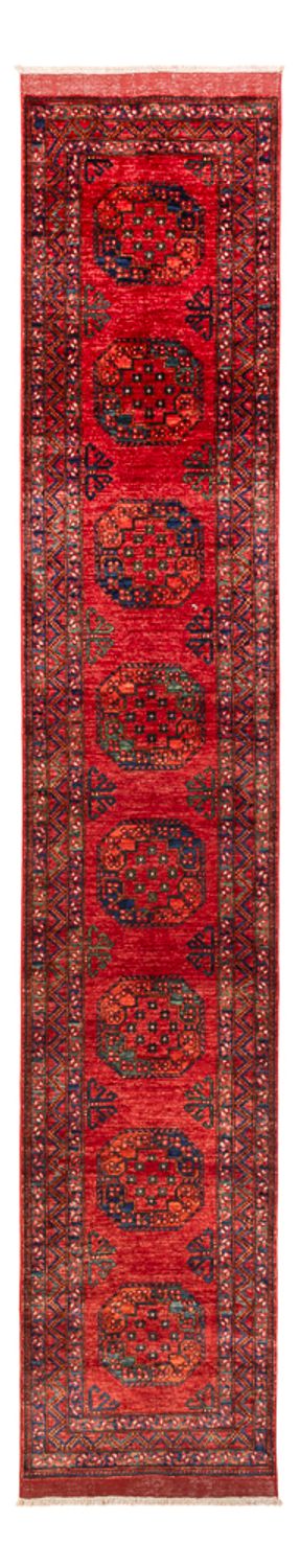 Tapis de couloir Tapis afghan - 395 x 77 cm - rouge