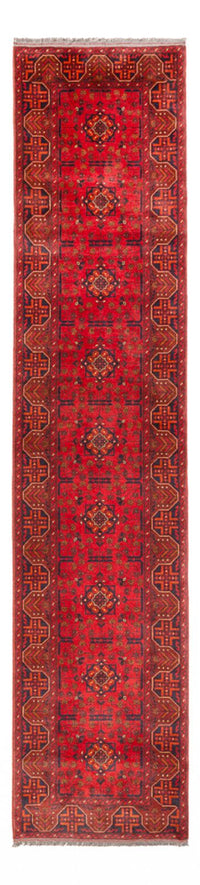 Tapis de couloir Tapis afghan - Kunduz - 395 x 80 cm - rouge