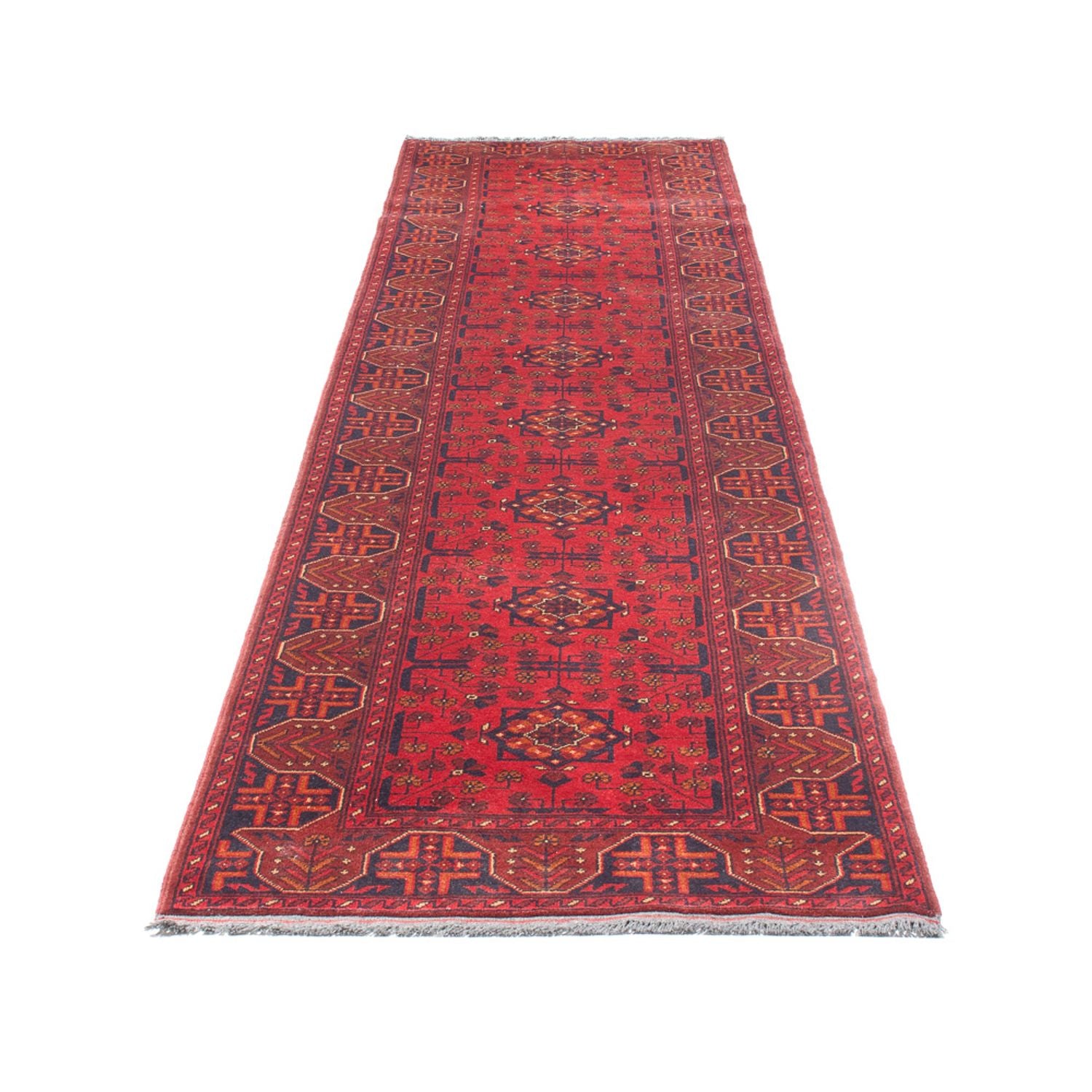 Tapis de couloir Tapis afghan - Kunduz - 395 x 80 cm - rouge