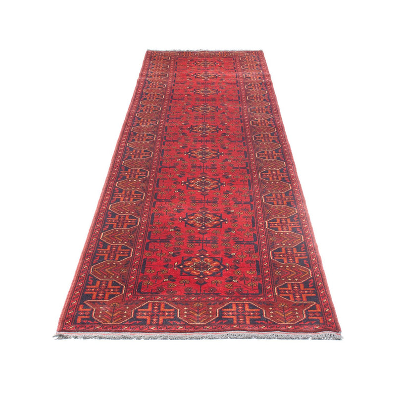 Tapis de couloir Tapis afghan - Kunduz - 395 x 80 cm - rouge