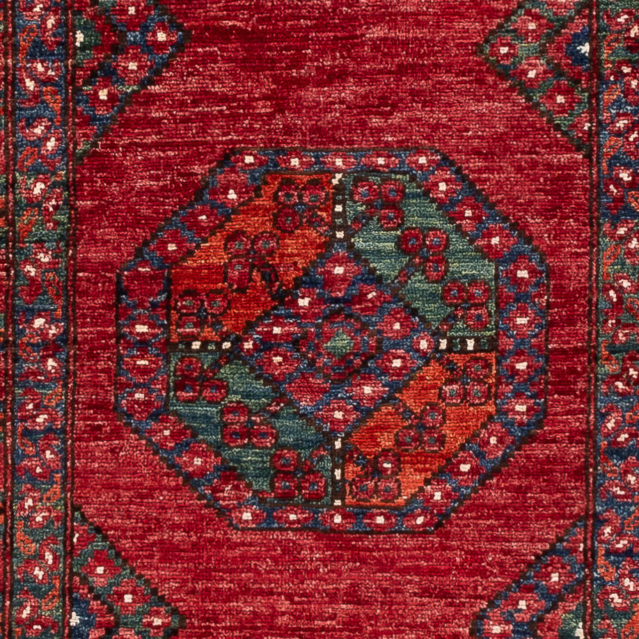 Tapis de couloir Tapis afghan - Kunduz - 291 x 87 cm - rouge