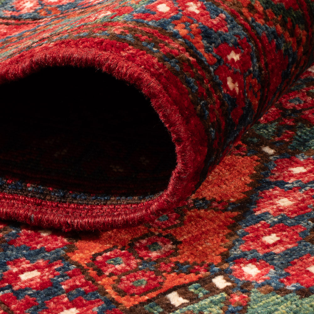 Tapis de couloir Tapis afghan - Kunduz - 291 x 87 cm - rouge