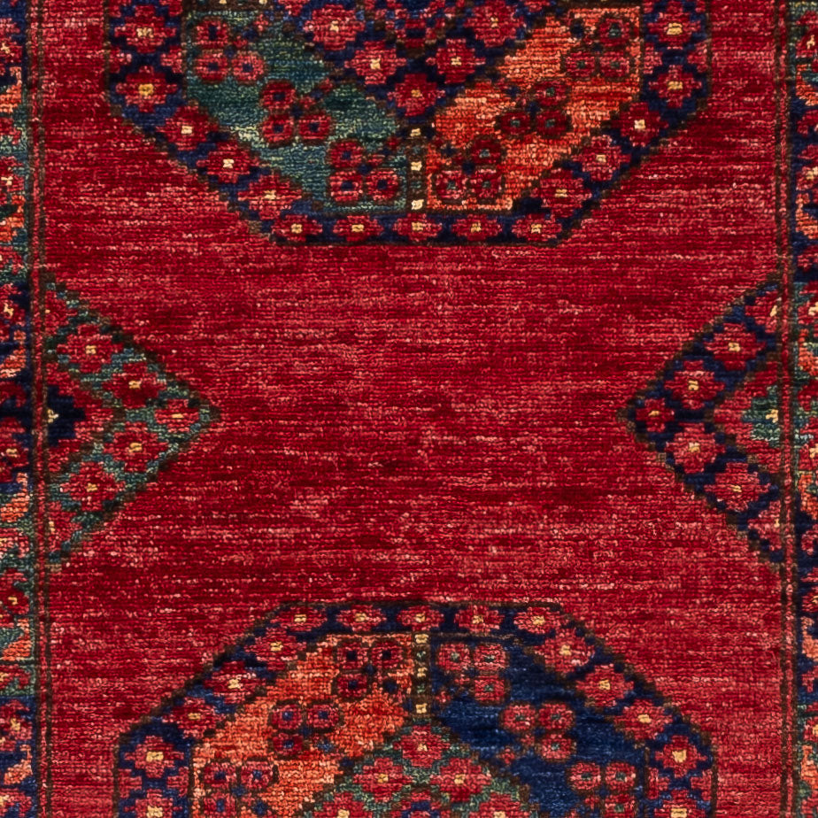 Tapis de couloir Tapis afghan - Kunduz - 237 x 83 cm - rouge