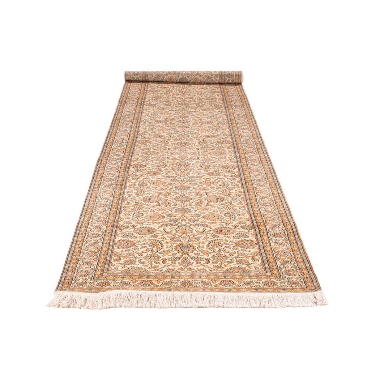 Tapis de couloir Tapis en soie - Soie du Cachemire - 447 x 98 cm - crème