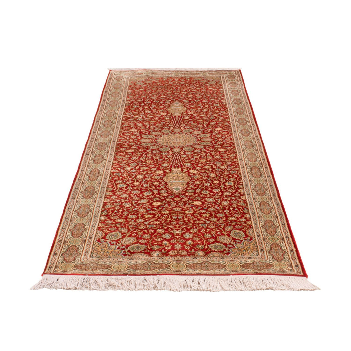 Tapis de couloir Tapis en soie - Soie du Cachemire - 251 x 81 cm - rouge