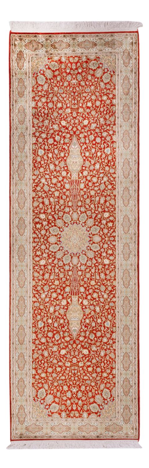 Tapis de couloir Tapis en soie - Soie du Cachemire - 251 x 79 cm - rouge