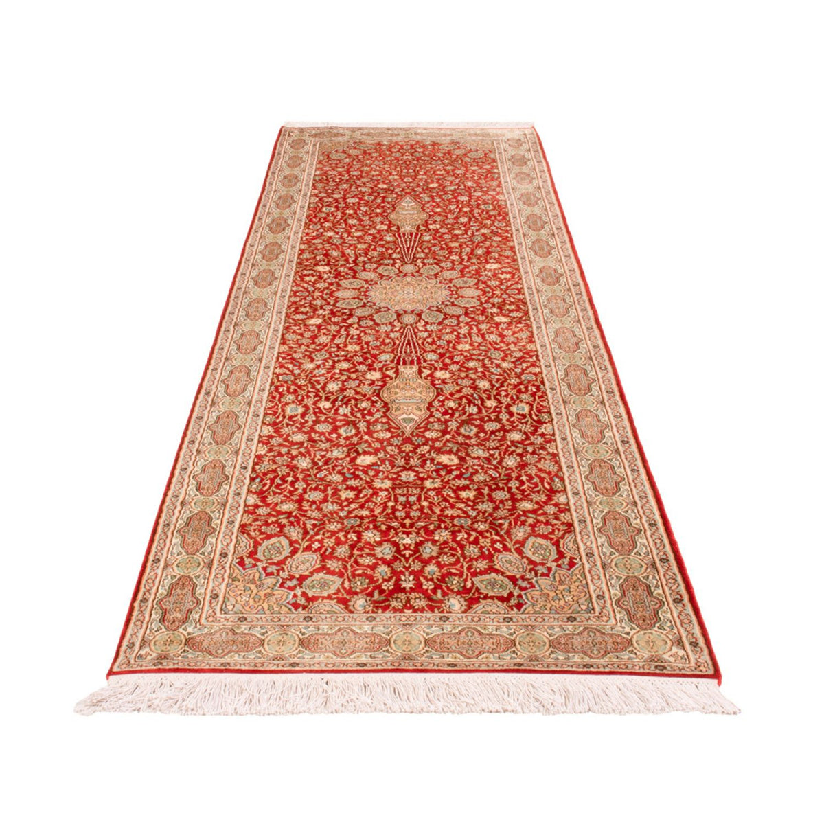 Tapis de couloir Tapis en soie - Soie du Cachemire - 251 x 79 cm - rouge