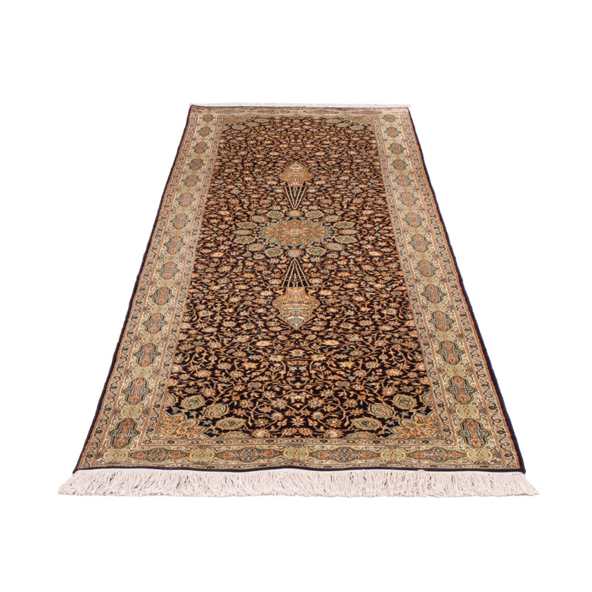 Tapis de couloir Tapis en soie - Soie du Cachemire - 255 x 81 cm - beige foncé