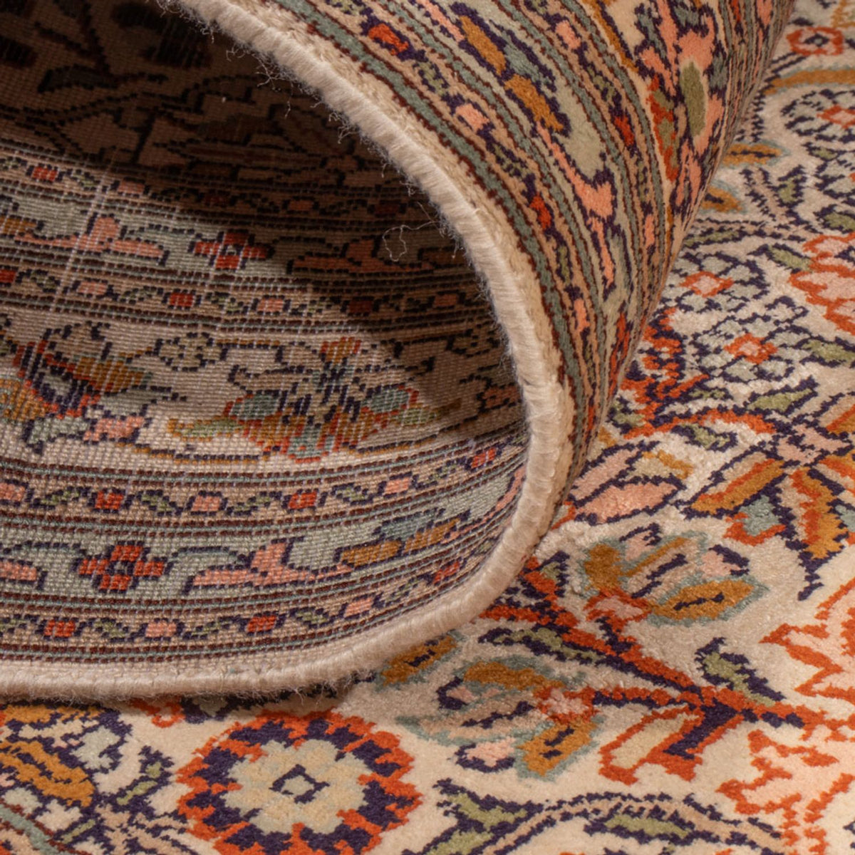 Tapis de couloir Tapis en soie - Soie du Cachemire - 338 x 79 cm - beige foncé