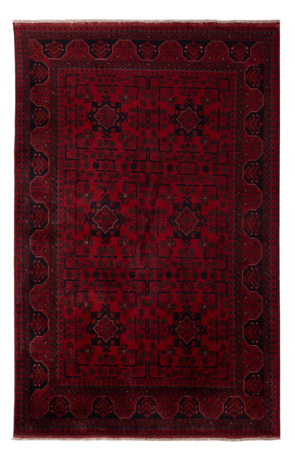 Tapis afghan - Kunduz - 199 x 124 cm - rouge foncé