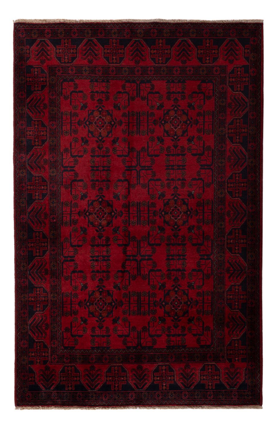 Tapis afghan - Kunduz - 201 x 129 cm - rouge foncé