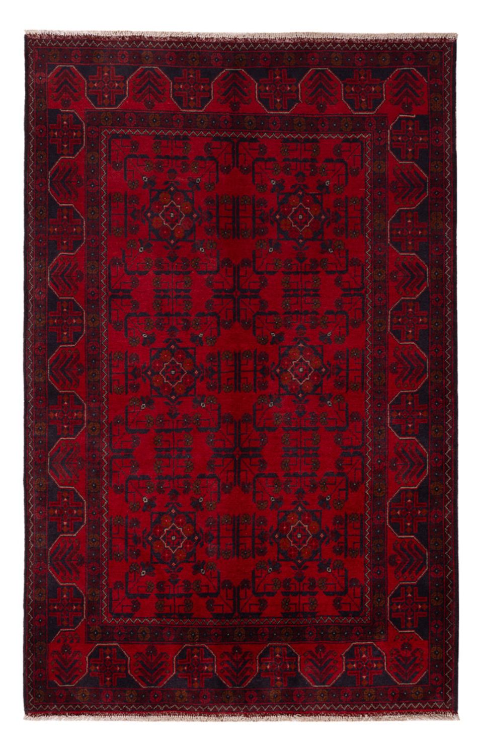 Tapis afghan - Kunduz - 201 x 126 cm - rouge foncé