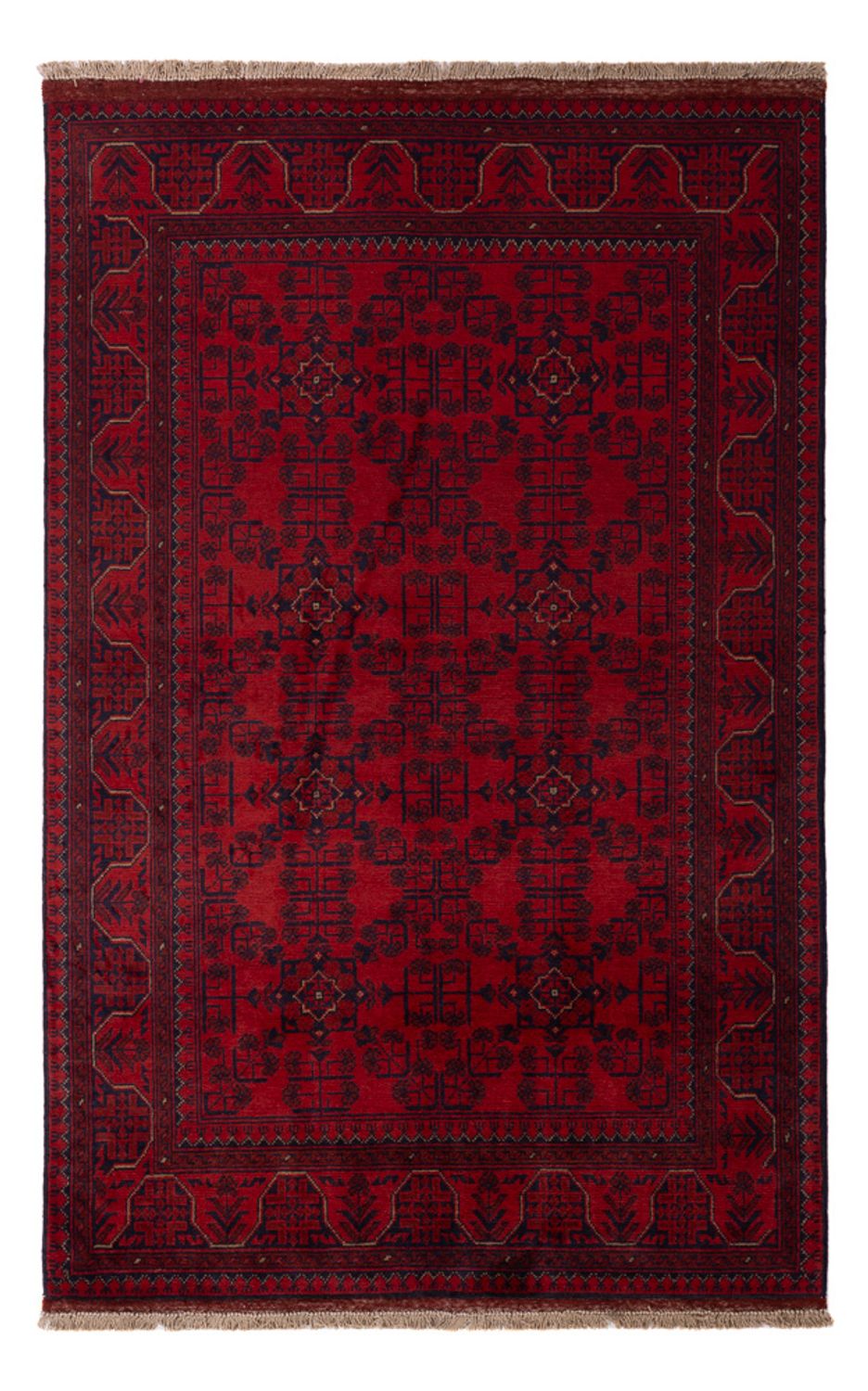 Tapis afghan - Kunduz - 193 x 124 cm - rouge foncé