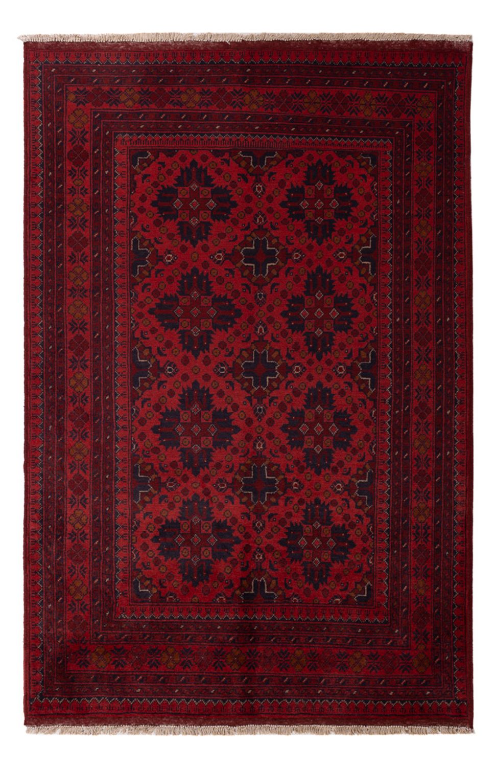 Tapis afghan - Kunduz - 198 x 124 cm - rouge foncé