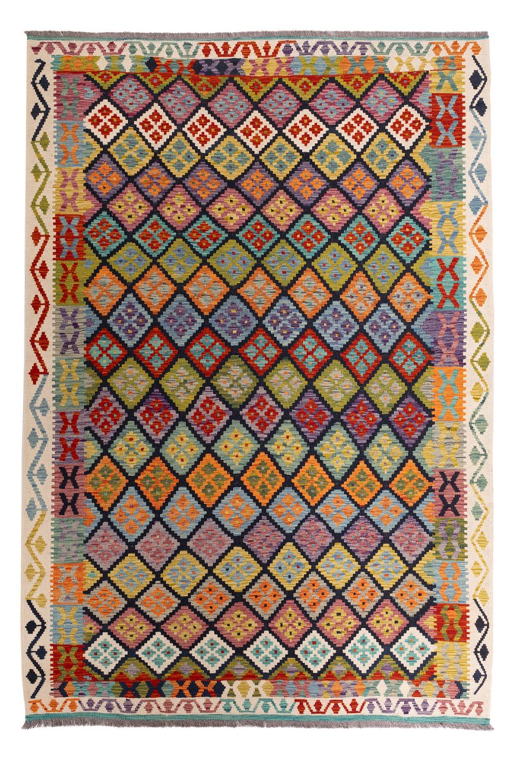 Tapis Kelim - Splash - 298 x 206 cm - multicolore