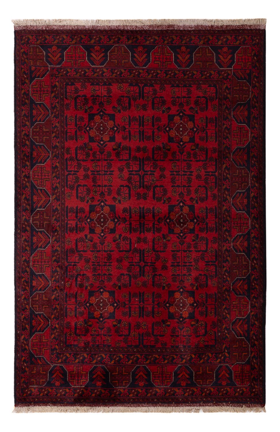 Tapis afghan - Kunduz - 191 x 127 cm - rouge foncé