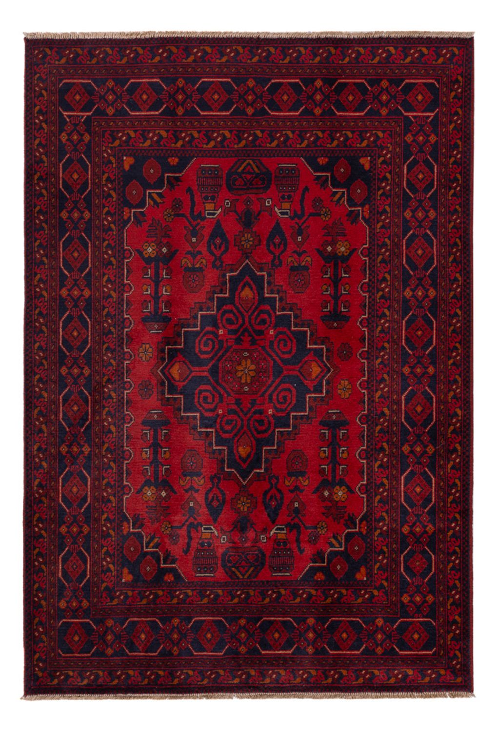 Tapis afghan - Kunduz - 197 x 127 cm - rouge foncé