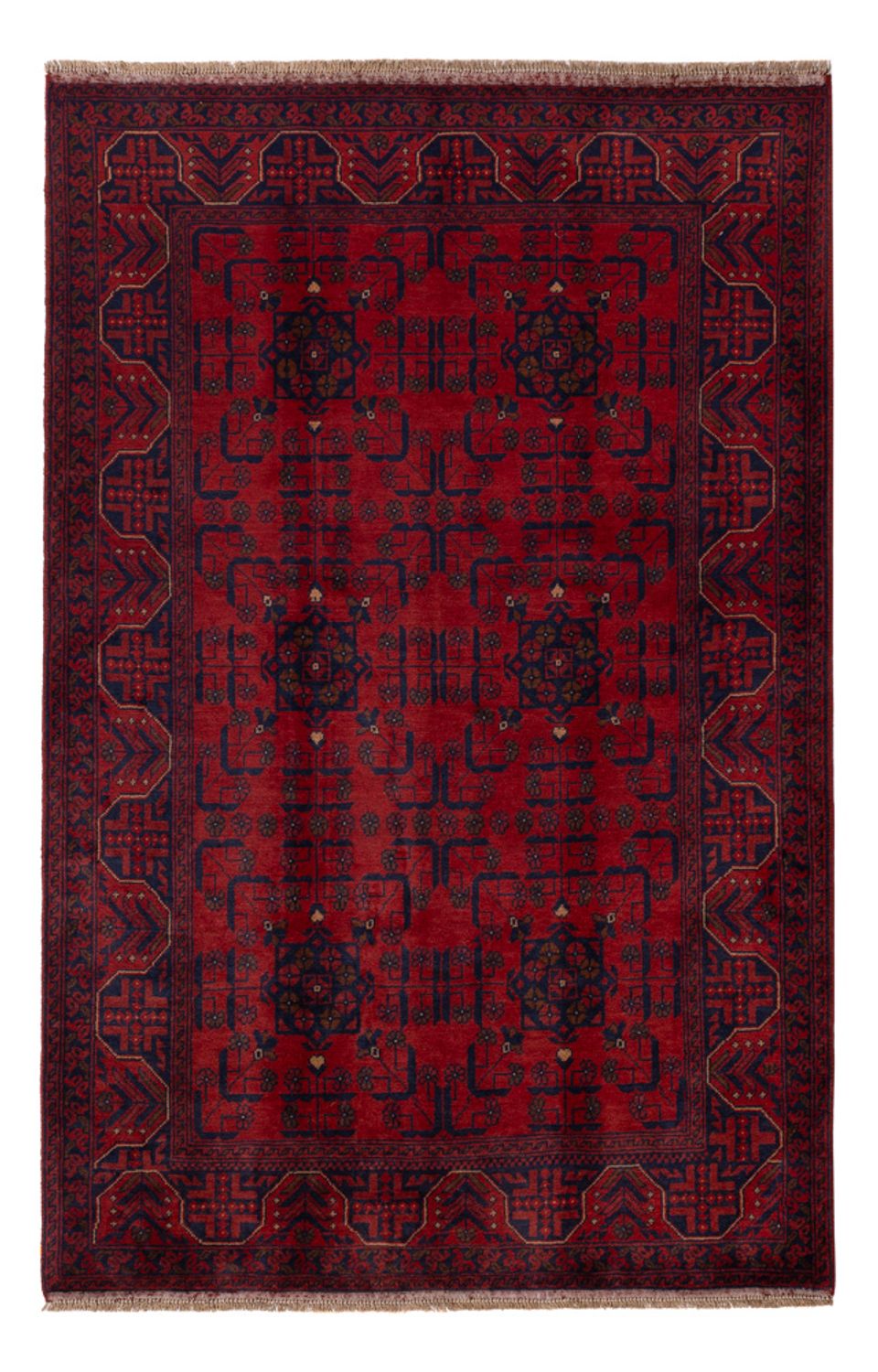 Tapis afghan - Kunduz - 199 x 132 cm - rouge foncé
