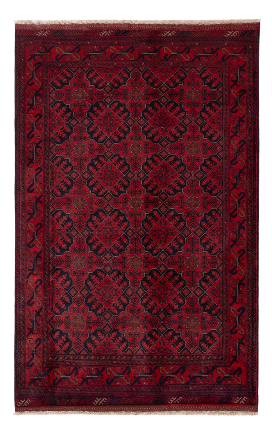 Tapis afghan - Kunduz - 198 x 125 cm - rouge foncé
